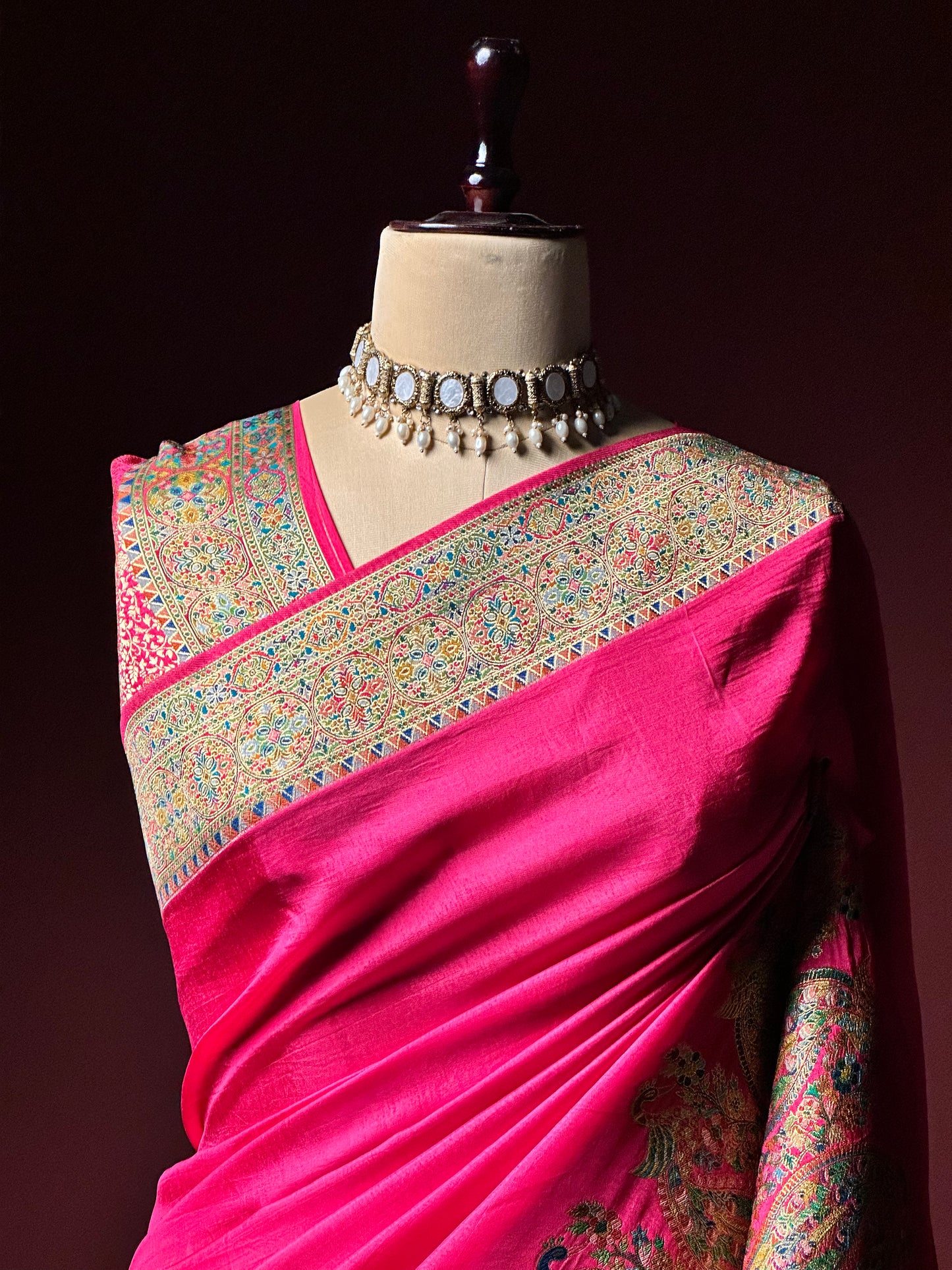 PINK SILK KASHMIRI TRADITOINAL PASHMINA SAREE