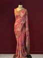 Pink Kashmiri Aari Work Silk Saree | Floral Jaal Embroidery