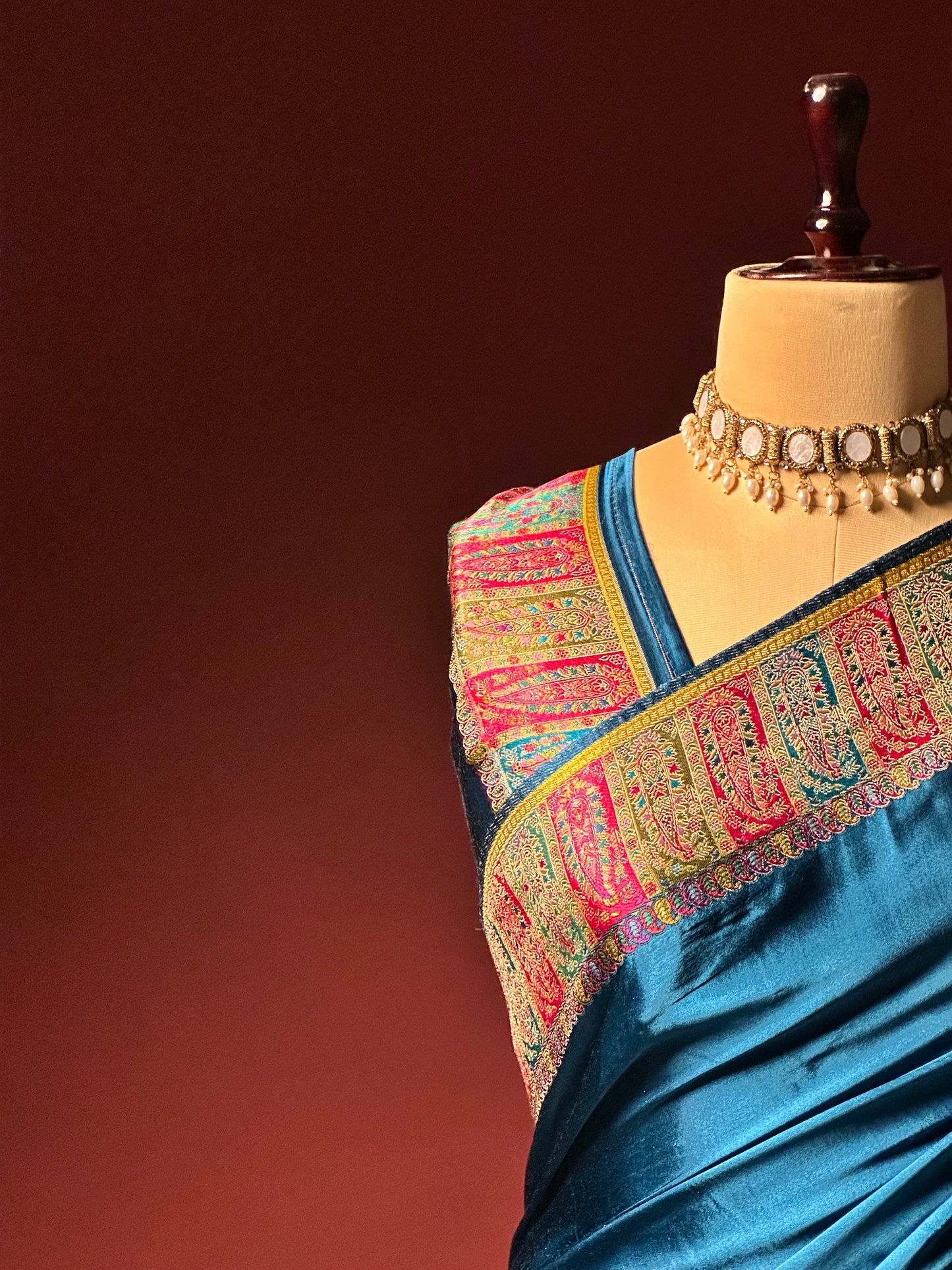 TEAL MULBERRY SILK KASHMIRI TRADITOINAL PASHMINA SAREE