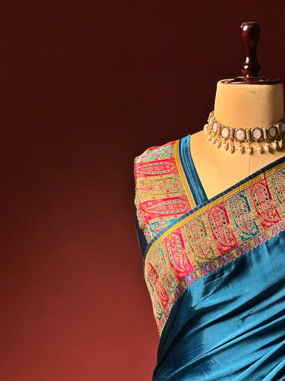TEAL MULBERRY SILK KASHMIRI TRADITOINAL PASHMINA SAREE