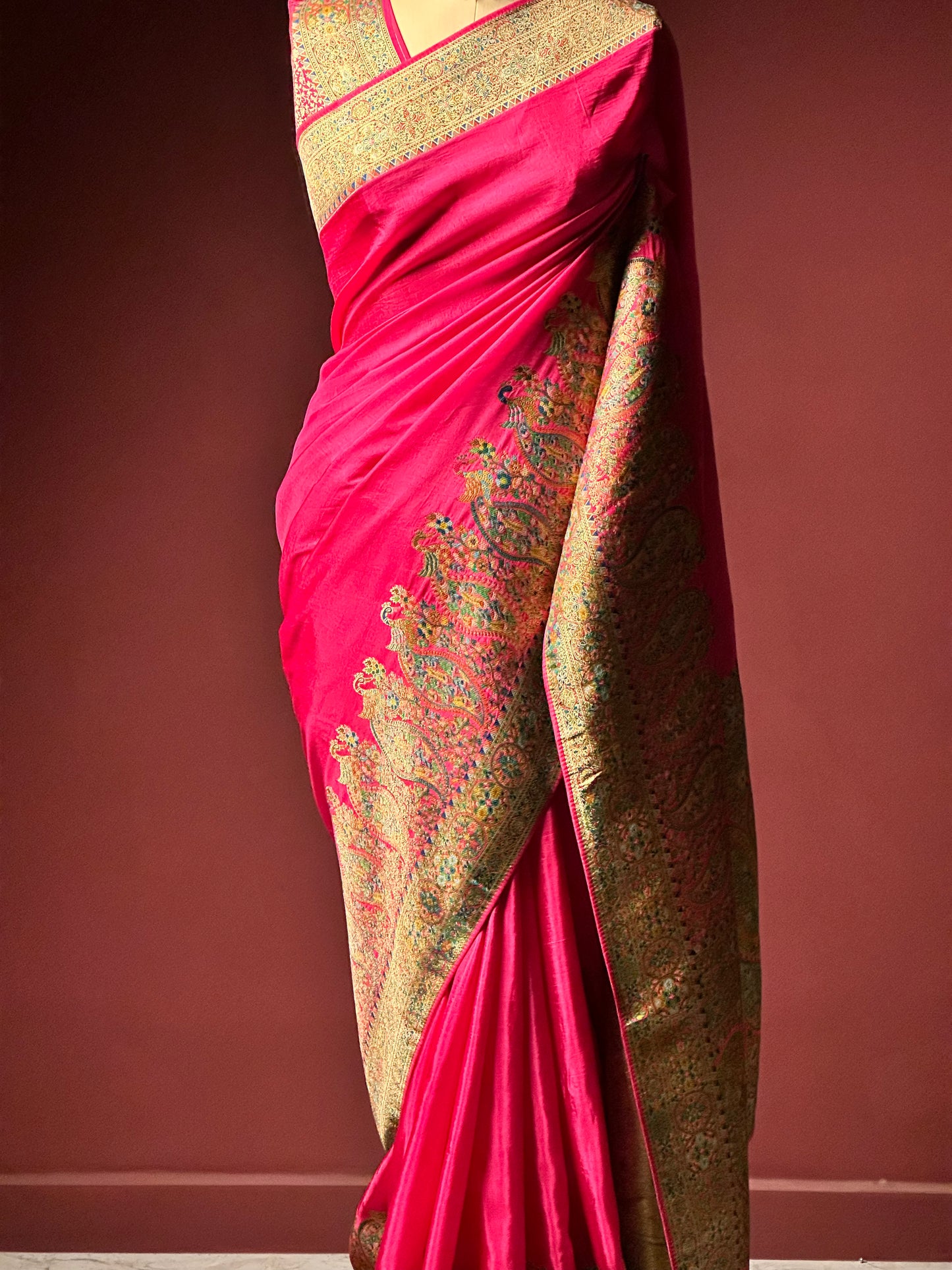 PINK SILK KASHMIRI TRADITOINAL PASHMINA SAREE