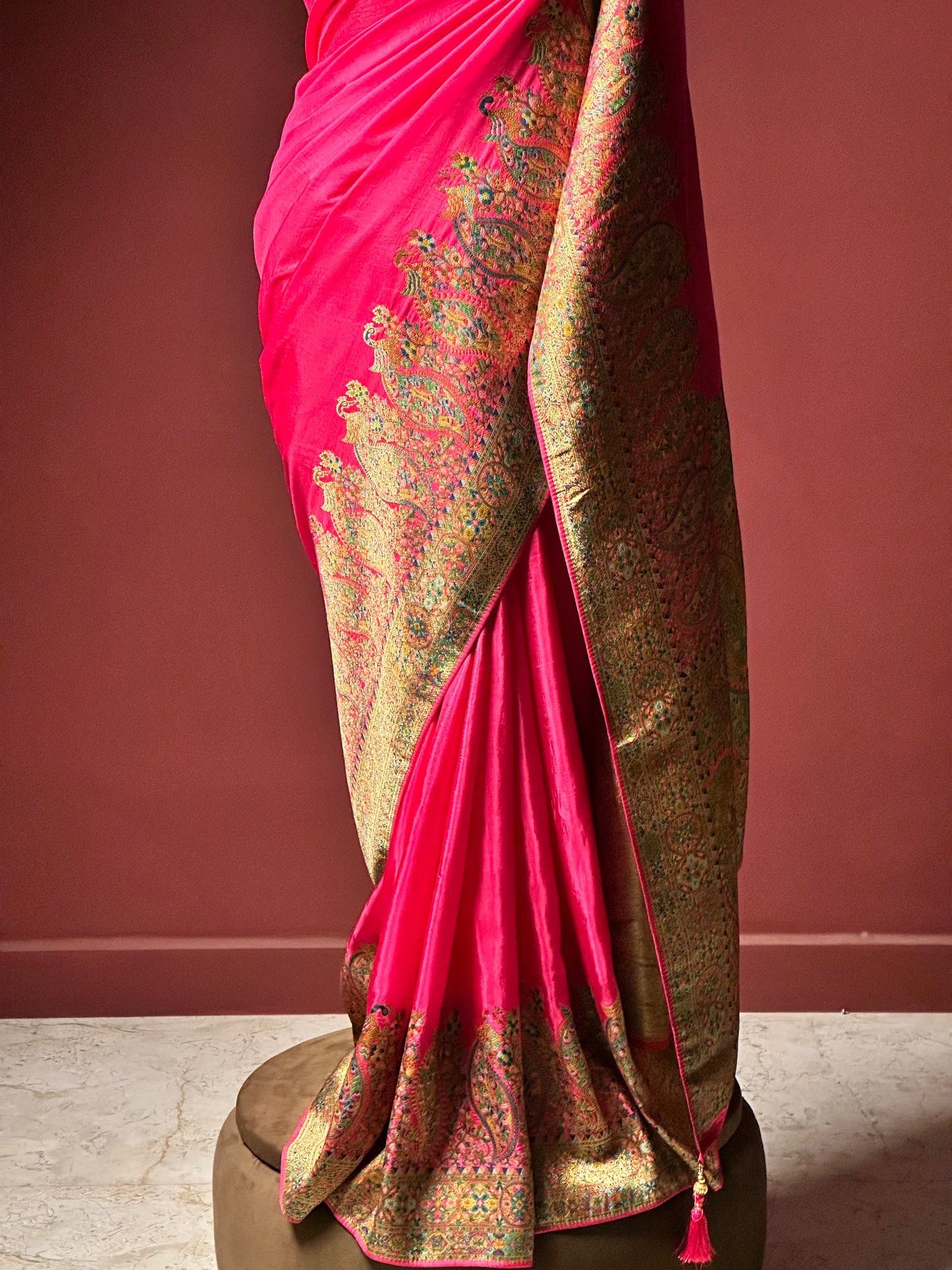 PINK SILK KASHMIRI TRADITOINAL PASHMINA SAREE
