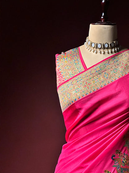 PINK SILK KASHMIRI TRADITOINAL PASHMINA SAREE