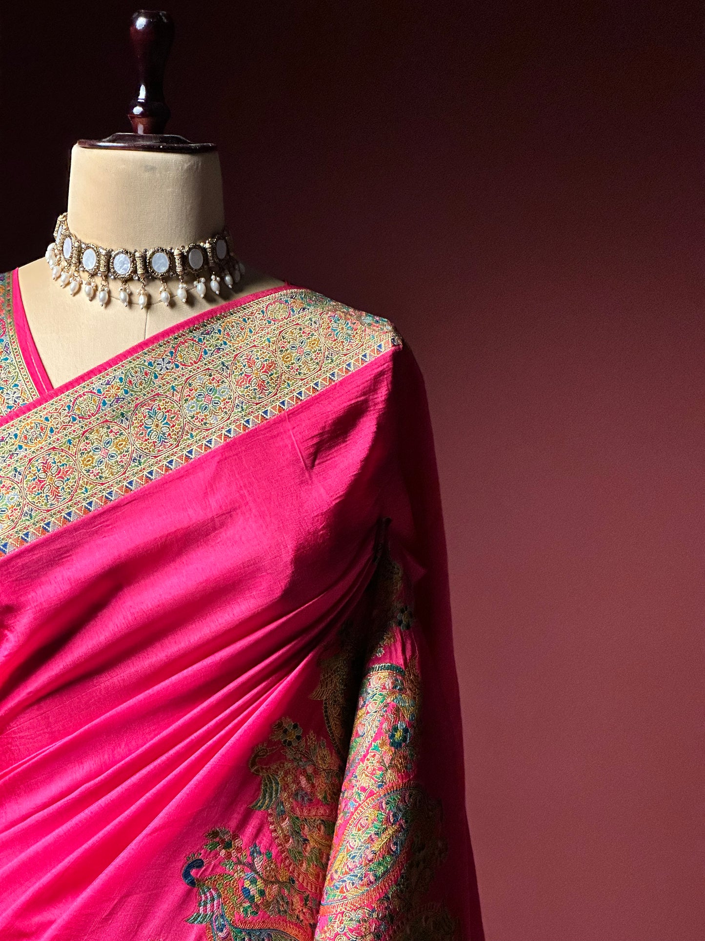 PINK SILK KASHMIRI TRADITOINAL PASHMINA SAREE
