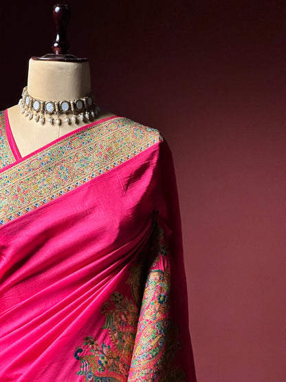 PINK SILK KASHMIRI TRADITOINAL PASHMINA SAREE