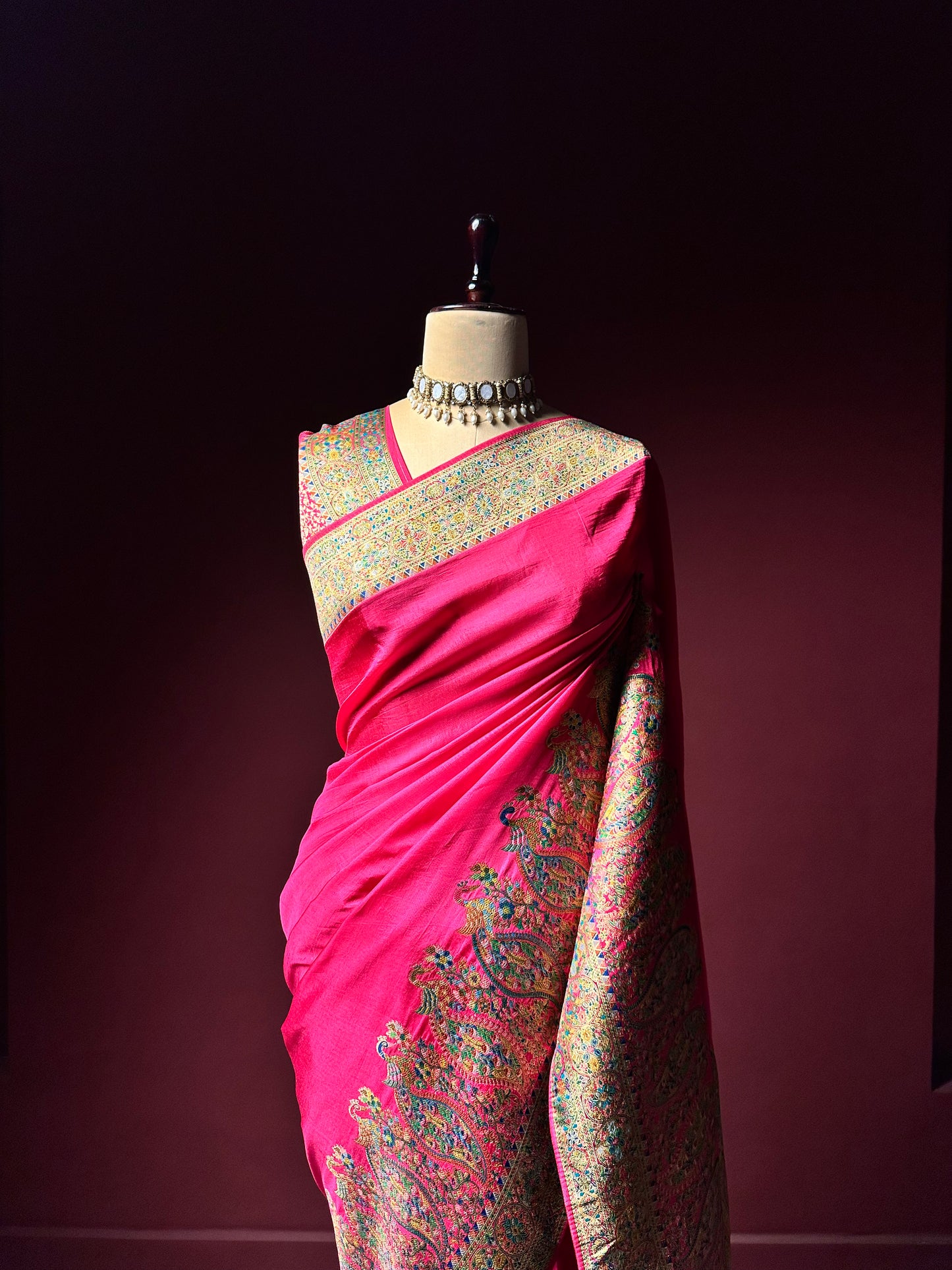 PINK SILK KASHMIRI TRADITOINAL PASHMINA SAREE